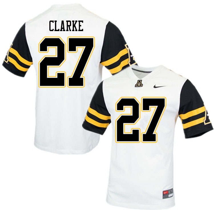 Men #27 Ronald Clarke Appalachian State Mountaineers College Football Jerseys Sale-White - Click Image to Close
